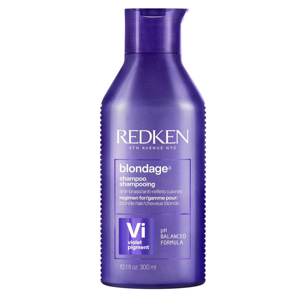 Redken Blondage front packaging showing purple bottle and branding for quick identification and tonal control