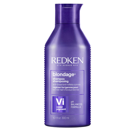 Redken Blondage front packaging showing purple bottle and branding for quick identification and tonal control