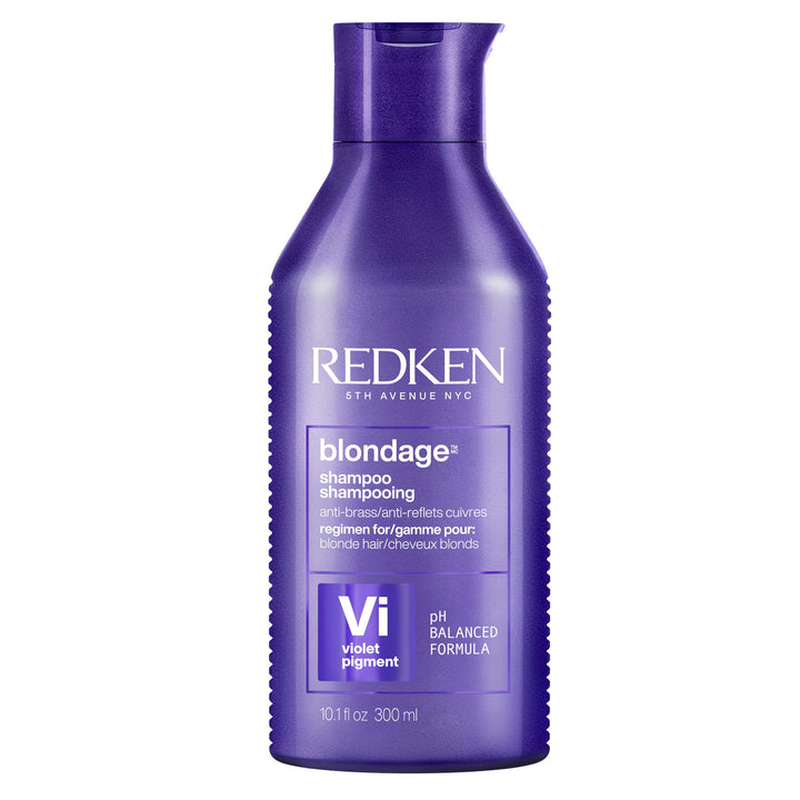 Redken Blondage front packaging showing purple bottle and branding for quick identification and tonal control