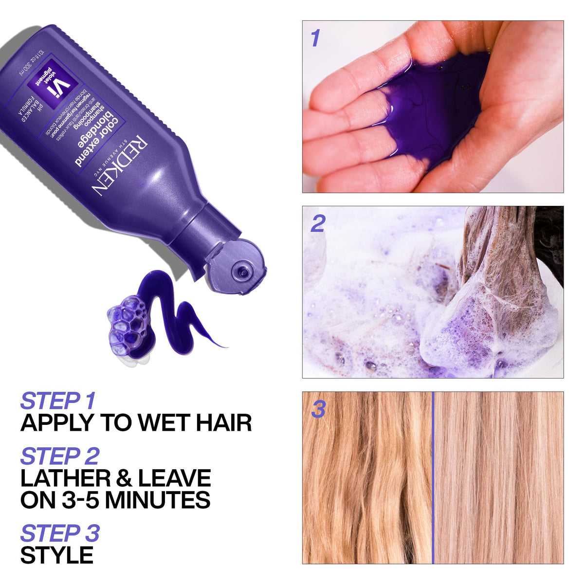 Redken Blondage finished styled blonde hair showing cooler tone and improved shine
