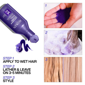 Redken Blondage finished styled blonde hair showing cooler tone and improved shine
