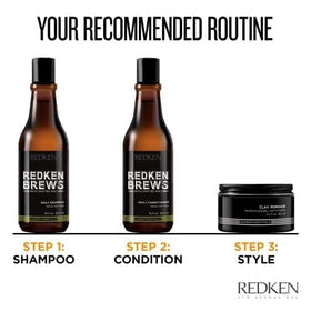 redken brews styled hair before and after showing added volume