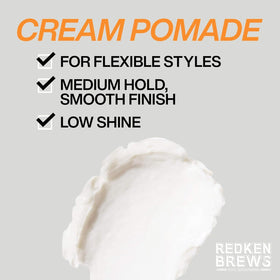 Redken Brews cream pomade label and ingredient panel for transparency and trust