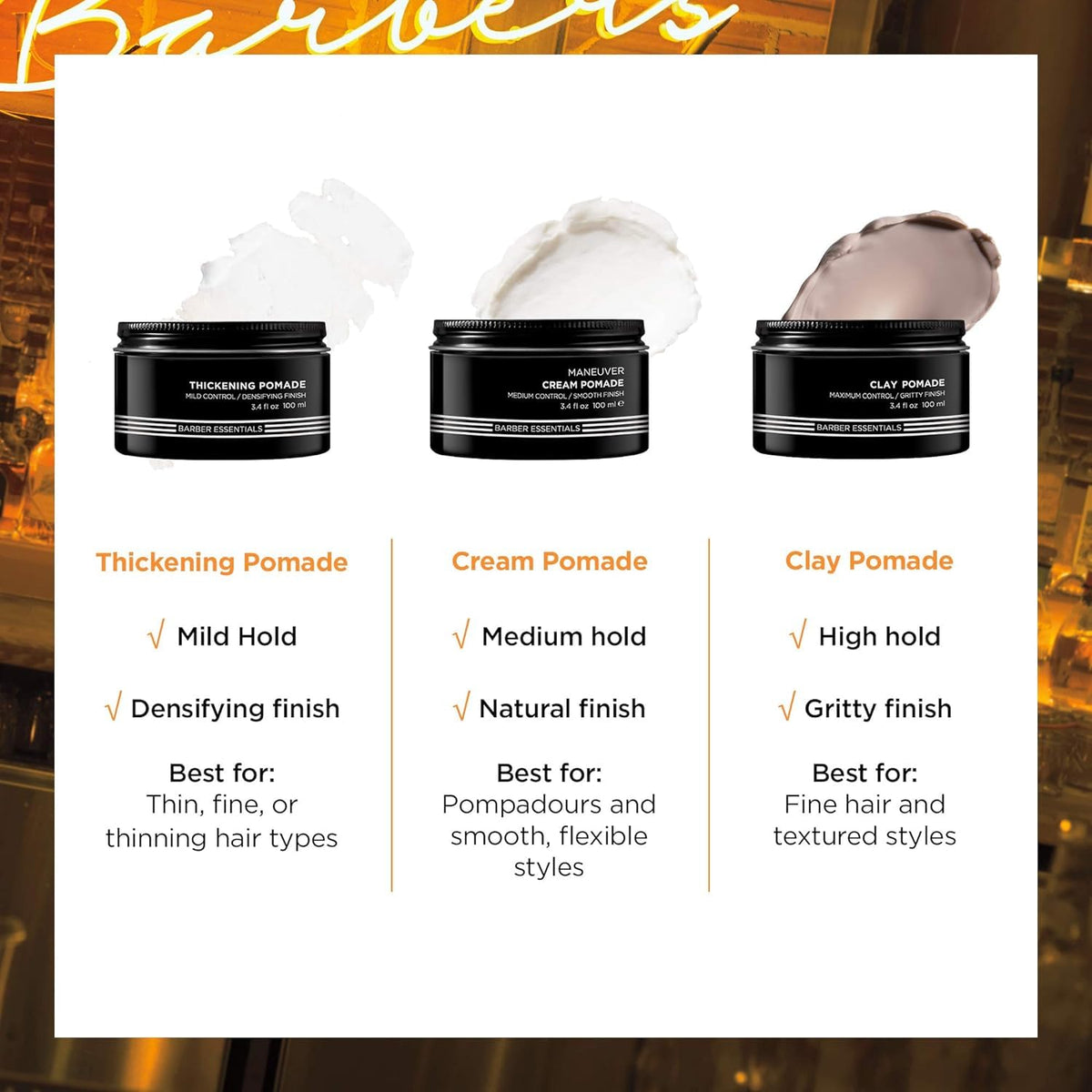 Redken Brews cream pomade used to create a polished pompadour with natural finish