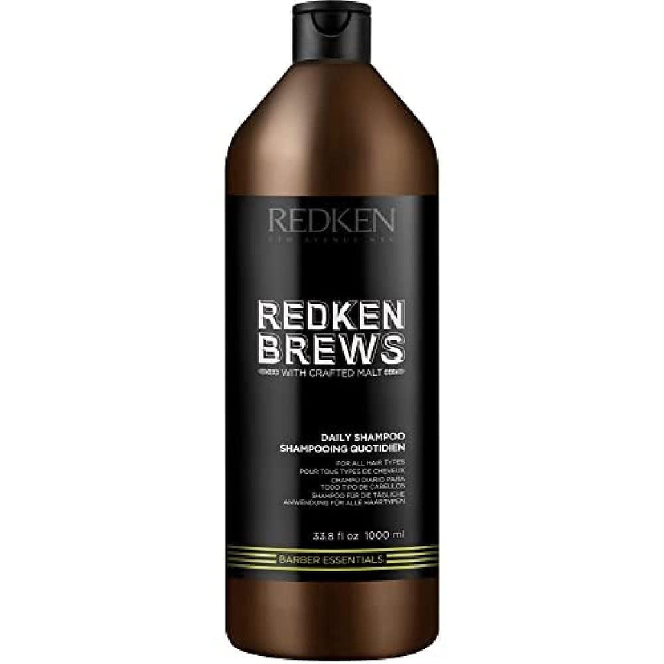 Redken Brews front packaging showing the 33.8 oz bottle and label benefits