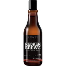 Redken Brews front packaging showing bottle and branding for efficient grooming