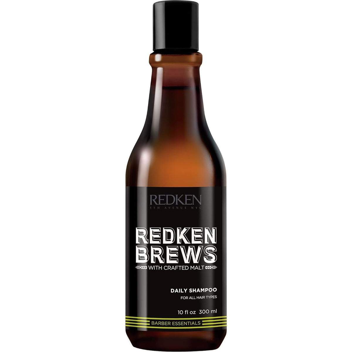 Redken Brews front packaging shows bottle and brand, clear daily-care benefit