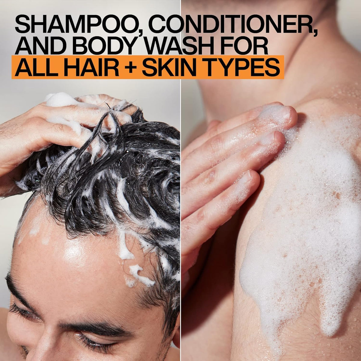 Redken Brews in-shower use with man rinsing hair demonstrating time savings