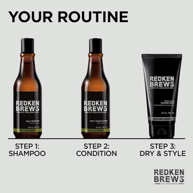 redken brews product label close-up highlighting Polystretch Fibers benefit