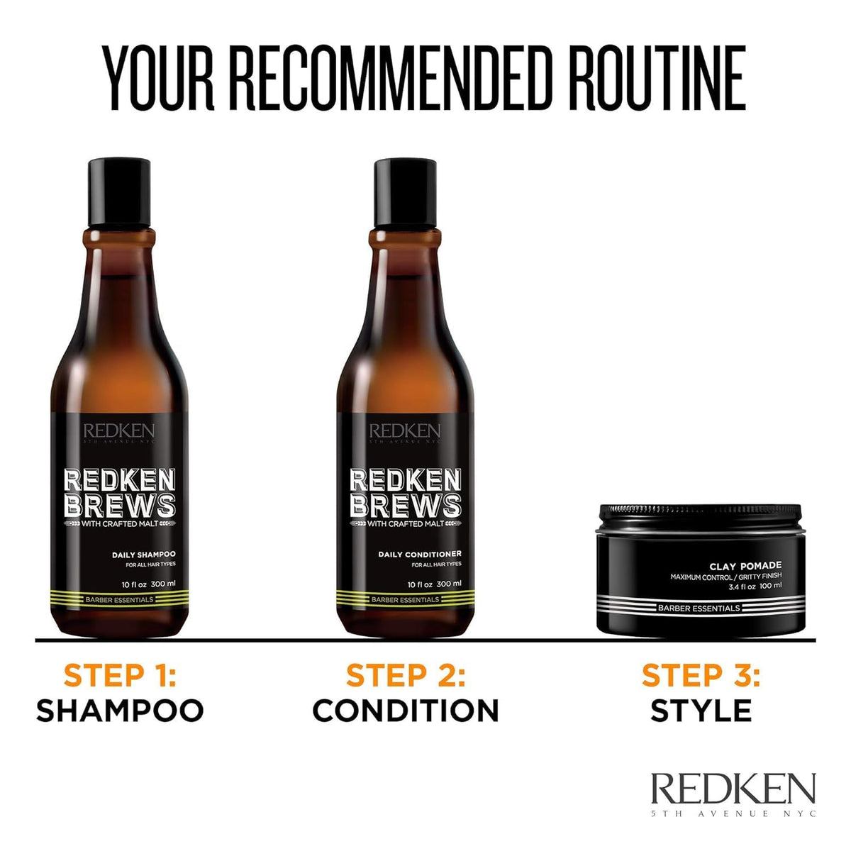 Redken Brews bottle in shower demonstrating daily-use cleansing benefit