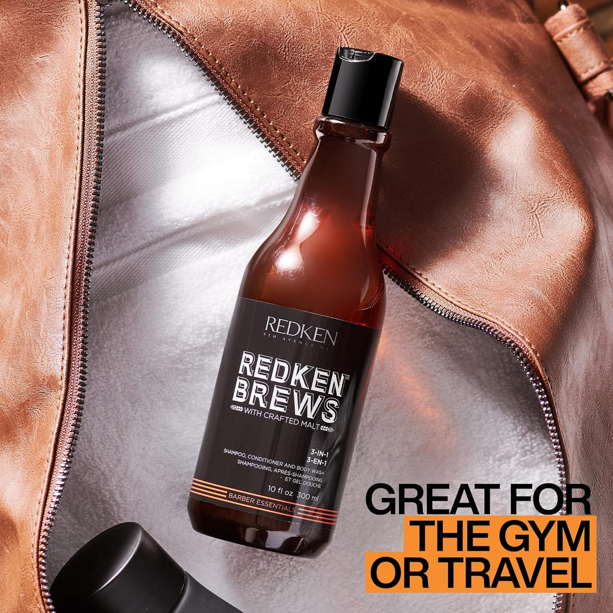 Redken Brews bottle in hand size comparison illustrating long-lasting supply