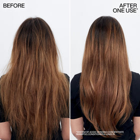 Redken conditioner application on damp hair improves manageability and strength