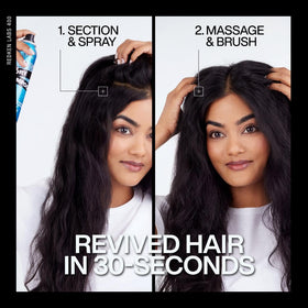 Redken cooling spray on scalp illustrating instant fresh feeling after use