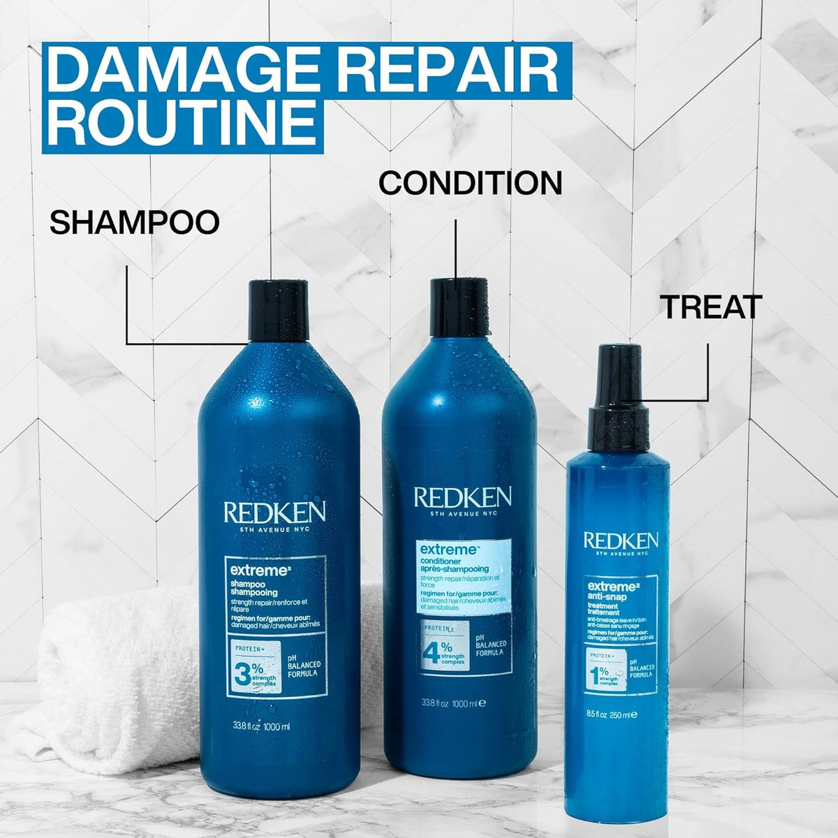 Redken Extreme Conditioner being worked into mid-lengths and ends showing targeted repair benefit
