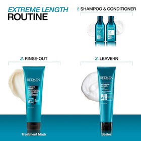 Redken in-use image applying treatment to damp hair for reduced breakage