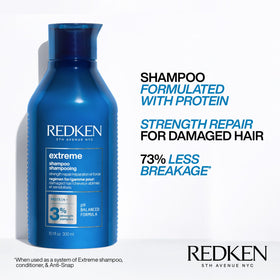 Redken Extreme Shampoo label close-up highlighting protein complex