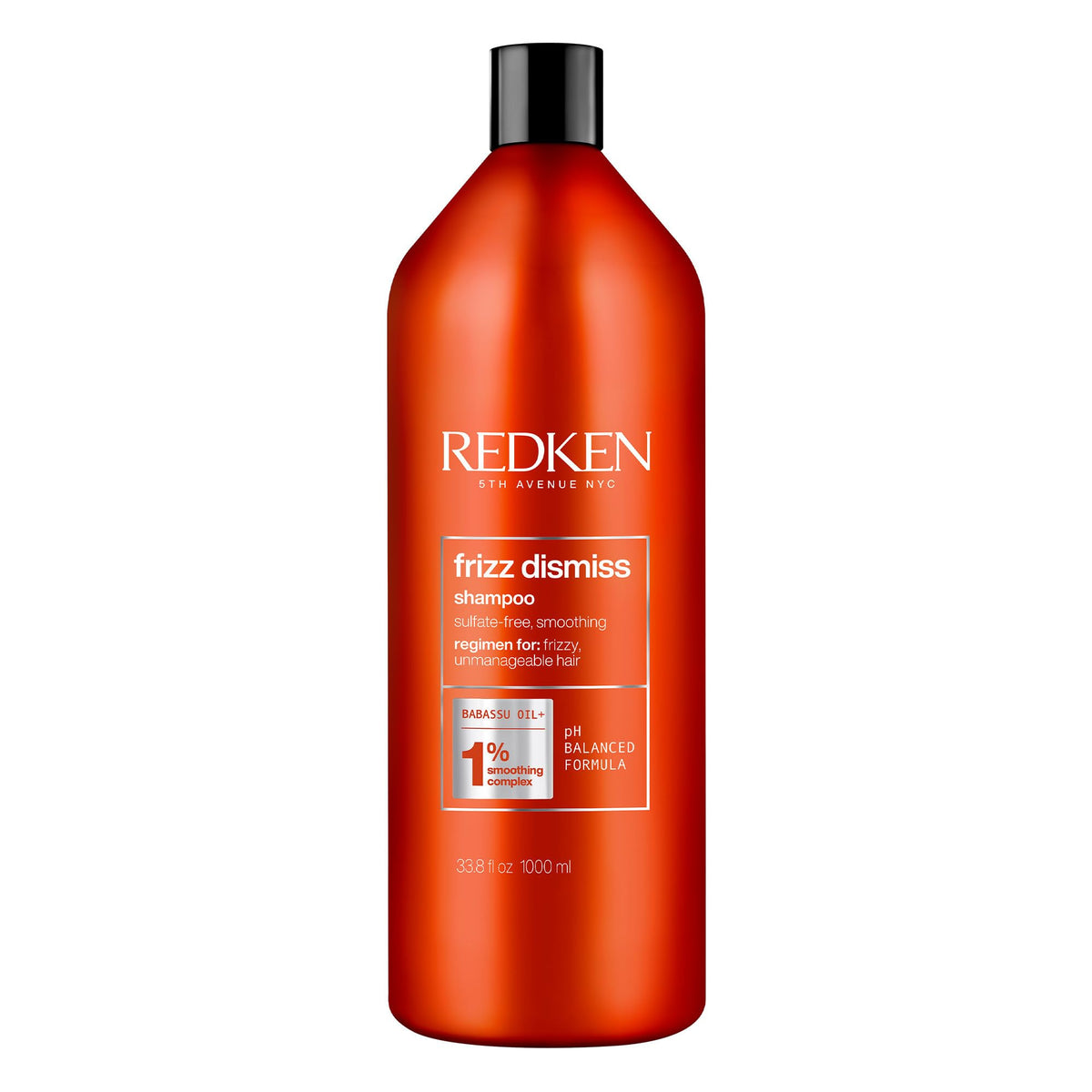 Redken Frizz Dismiss front packaging showing bottle and label benefits