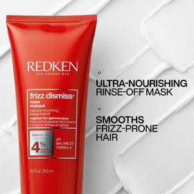 Redken Frizz Dismiss mask cream texture close-up for visible hydration benefit