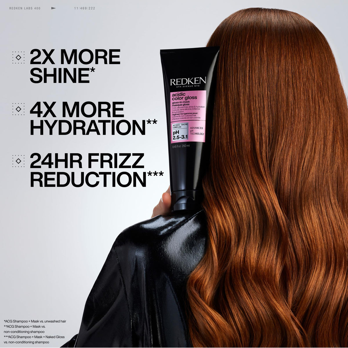 Redken before and after comparison showing increased shine and reduced frizz