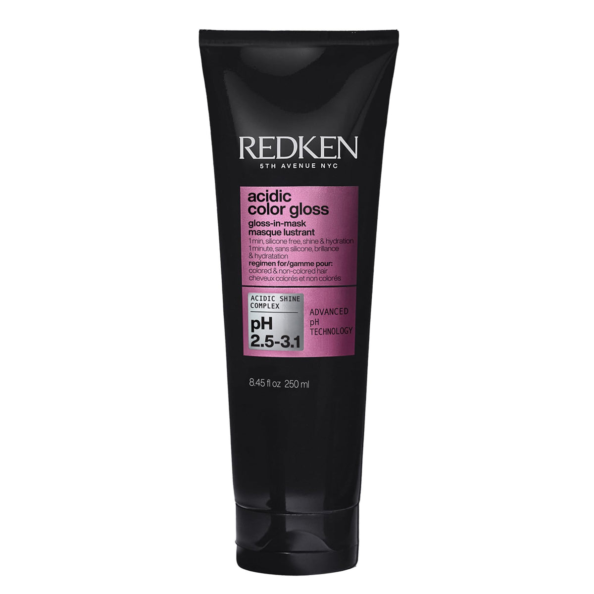 Redken front packaging highlighting product benefits and quick one-minute use