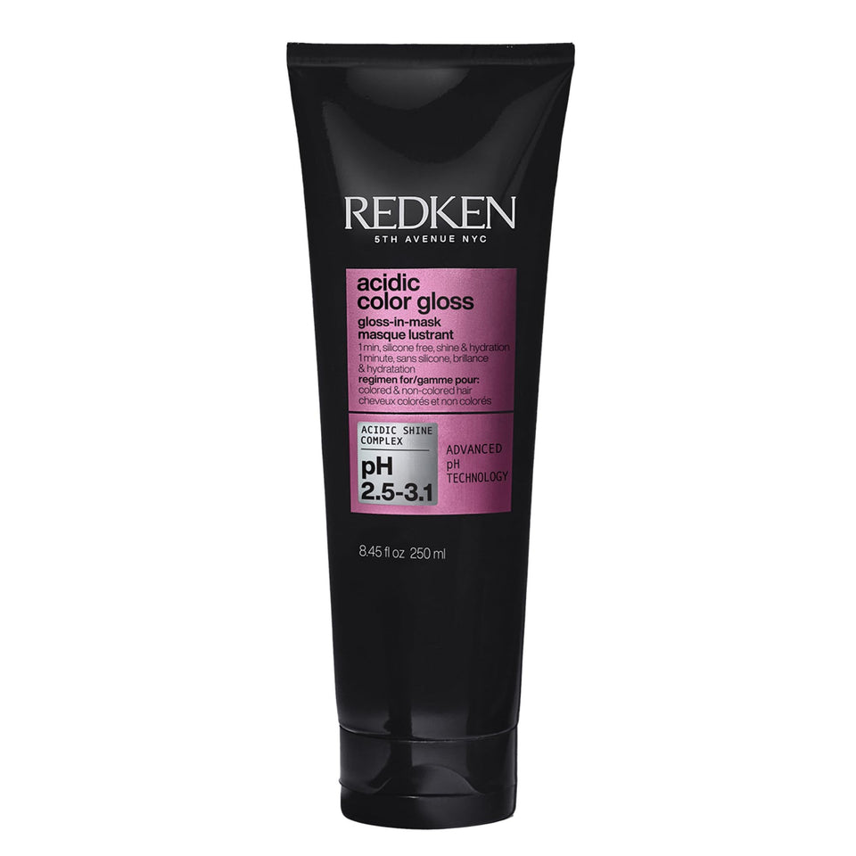 Redken front packaging highlighting product benefits and quick one-minute use