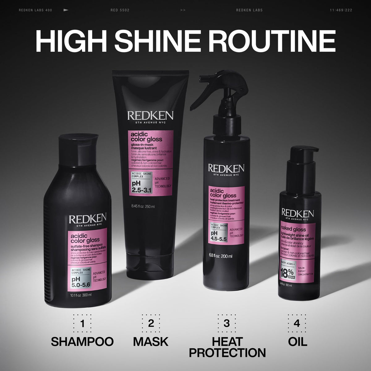 Redken on bathroom shelf styled in a routine setting for at-home salon care