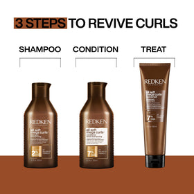 Redken Hydramelt applied to curly hair demonstrating defined, frizz-controlled curls