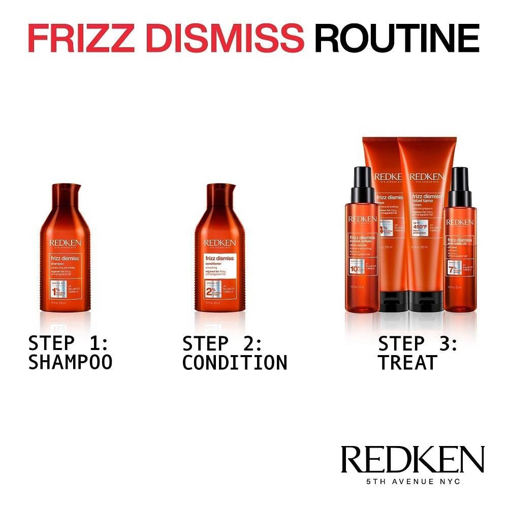 Redken product in use during blow-dry illustrating improved manageability and reduced frizz