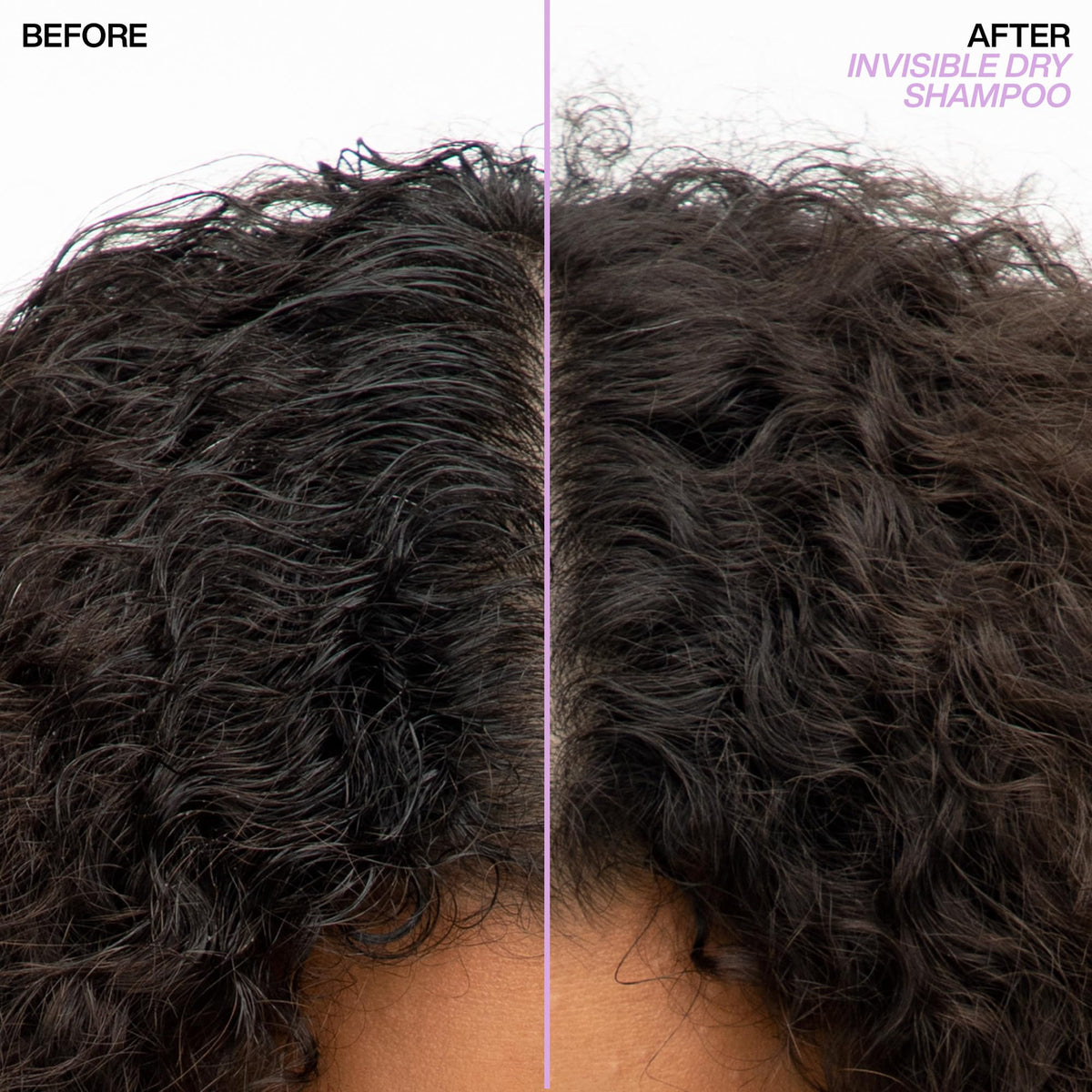 Redken on dark hair before and after showing no white residue