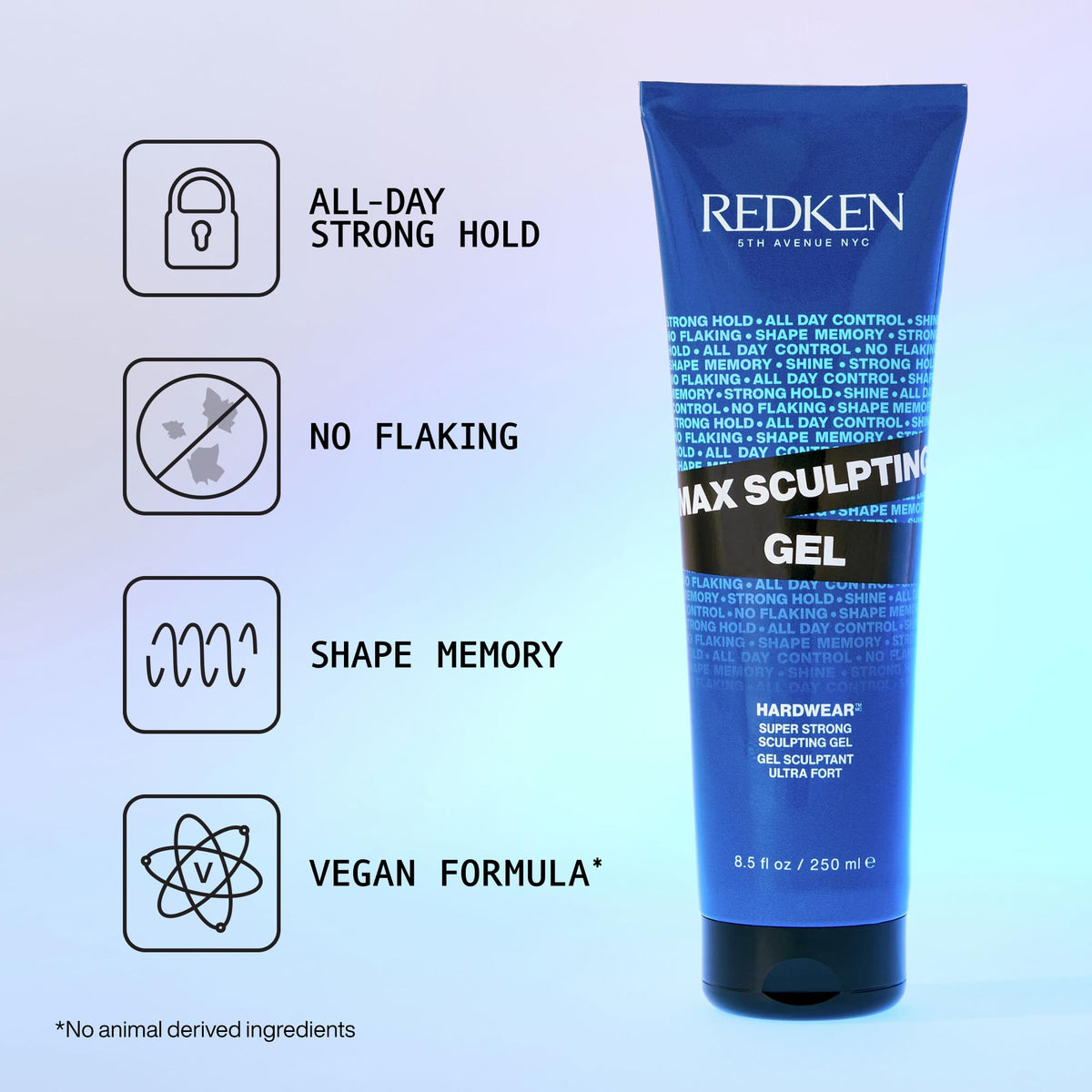 Redken Max Sculpting Gel texture close-up highlighting glossy, flake-free finish