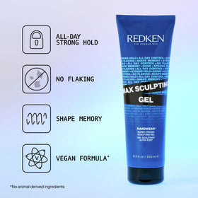 Redken Max Sculpting Gel texture close-up highlighting glossy, flake-free finish