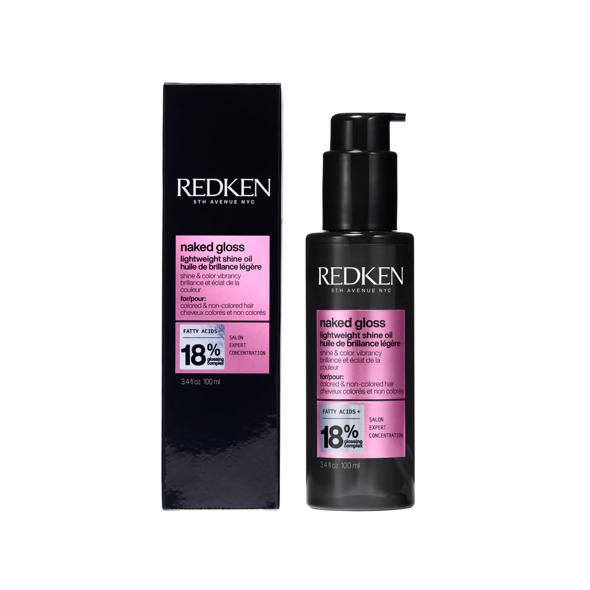Redken product front packaging showing sleek bottle and label for glossy finish