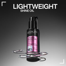 Redken bottle in a travel bag showing compact, on-the-go protection and shine