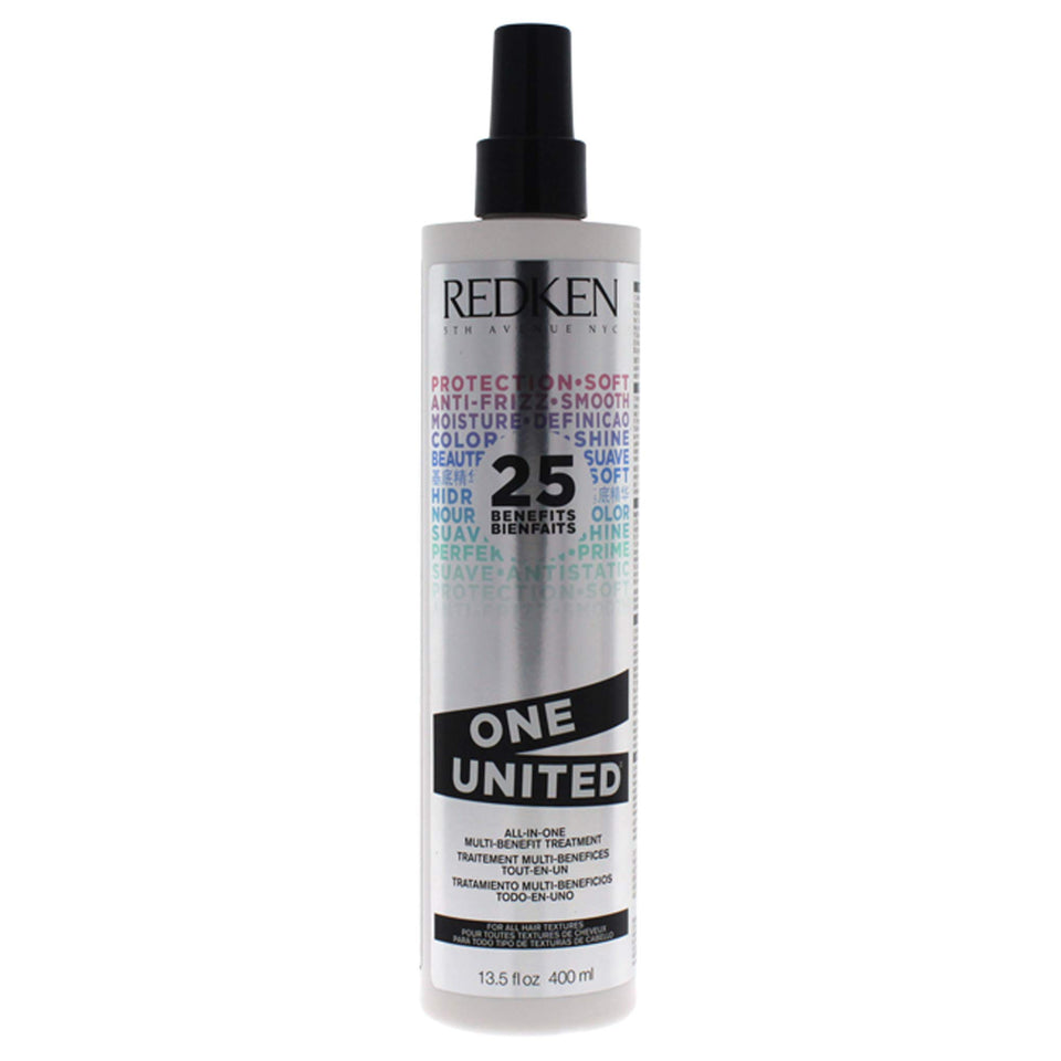 Redken One United front packaging showing bottle and label, clear benefits