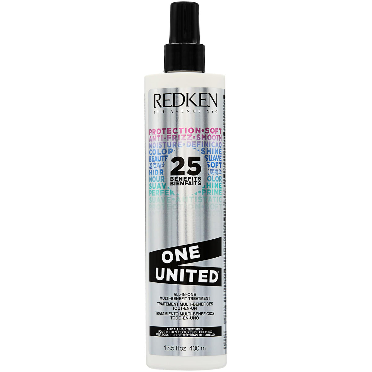 Redken One United front packaging shows bottle and branding, promising versatile benefits