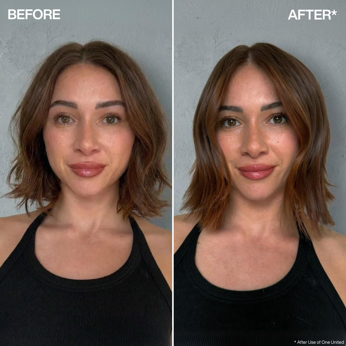 Redken One United held in hand to show size and portability for on-the-go styling