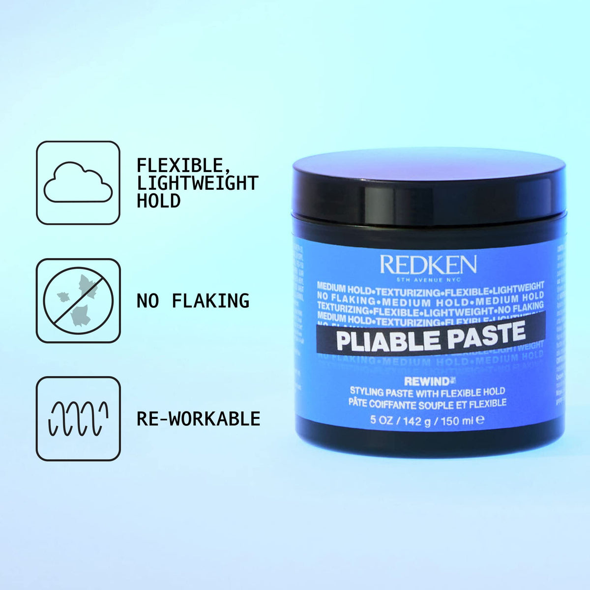 Redken pliable paste being warmed in hands to demonstrate easy application and control