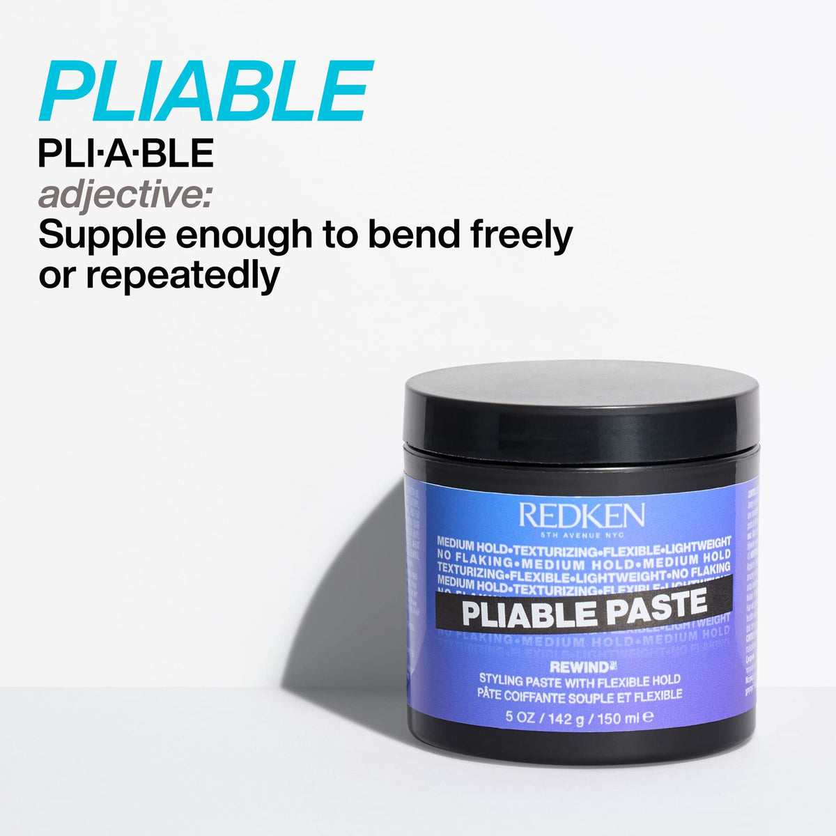 Redken pliable paste used to create effortless beach waves with flexible hold and movement