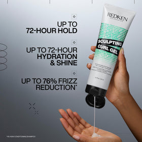 Redken label and pump detail highlighting usage instructions and hold