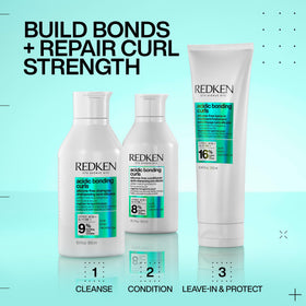 Redken bottle staged on bathroom shelf for everyday curl routine