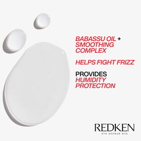 Redken bottle held next to hand for size comparison and convenient travel-friendly use