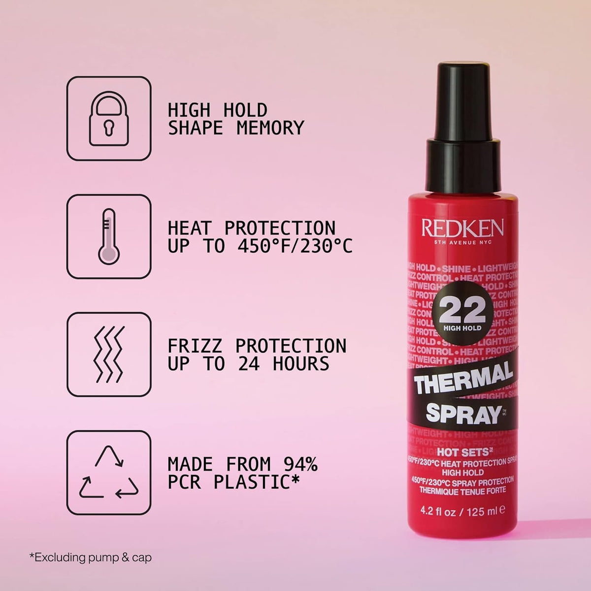 Redken label detail highlighting heat protection benefits and ingredients