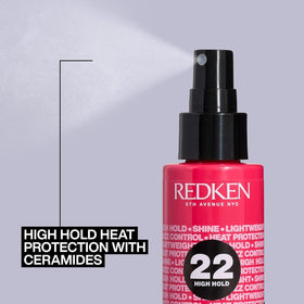 Redken lifestyle on bathroom vanity implying salon-quality styling