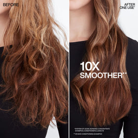 Redken in-shower application showing even coating and easier detangling