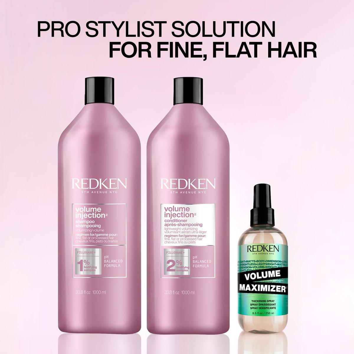 Redken Volume Injection finished hairstyle lifestyle shot demonstrating fuller shiny body