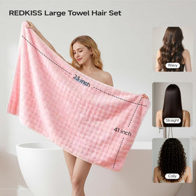 REDKISS towel wrap in use drying long curly hair hands-free