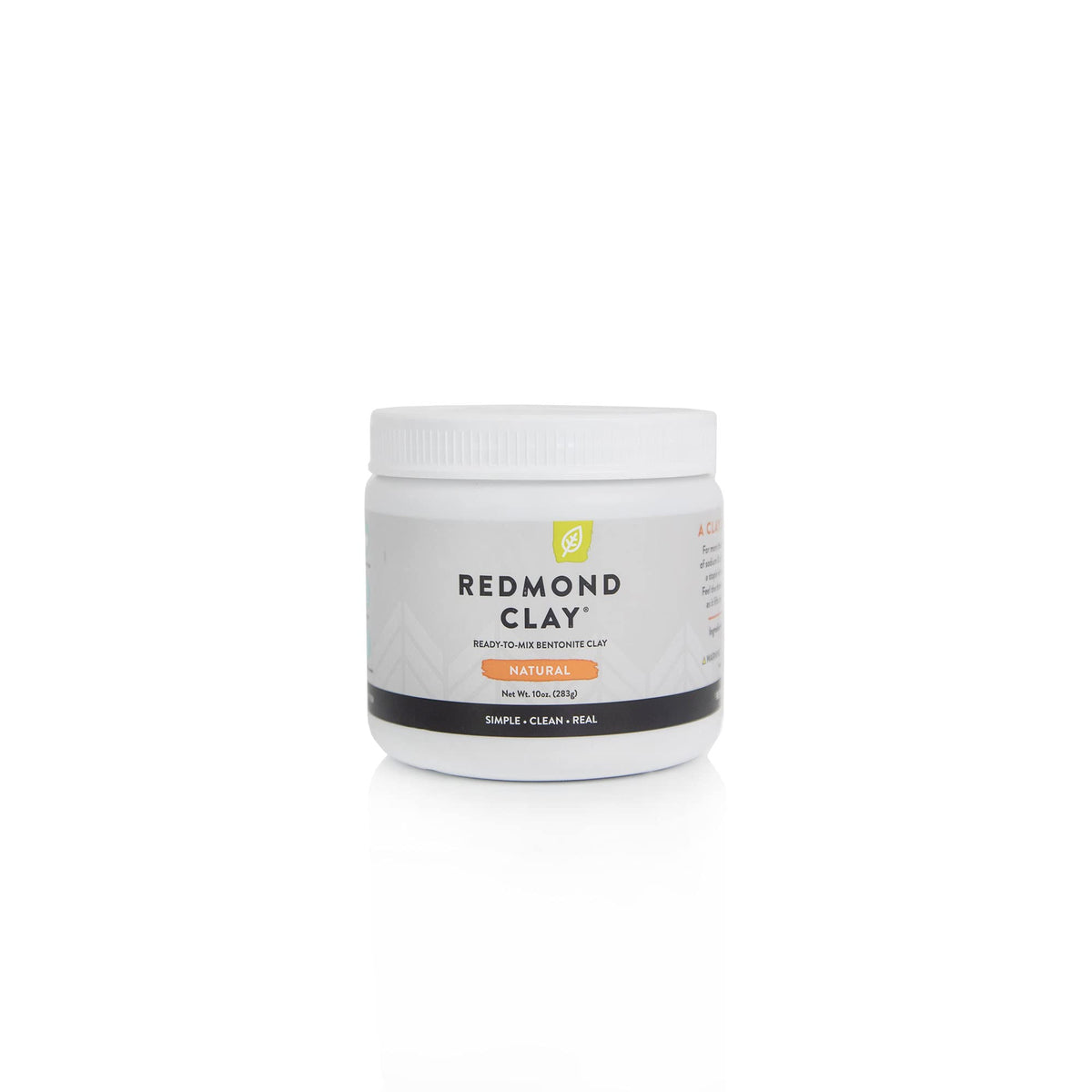 Redmond front packaging showing 10 ounce bentonite clay, clear labeling and benefits