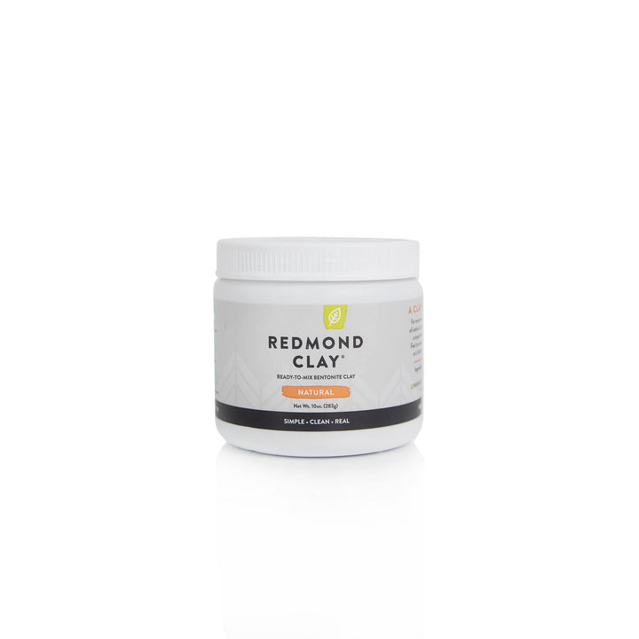 Redmond front packaging showing 10 ounce bentonite clay, clear labeling and benefits