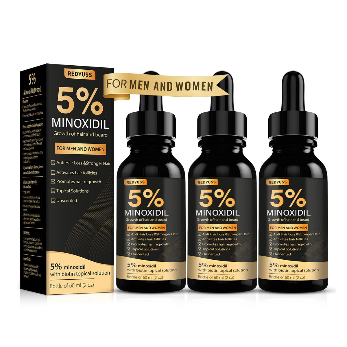 Redyuss front packaging three bottles showing product bundle and clarity benefit