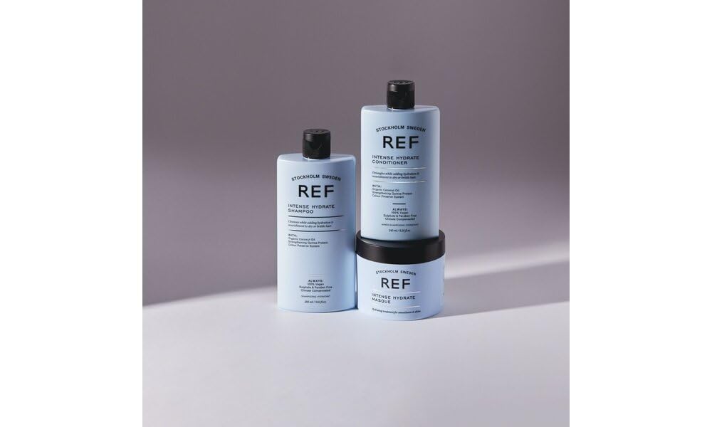 REF shampoo in shower scene showing hydrated shiny hair after use
